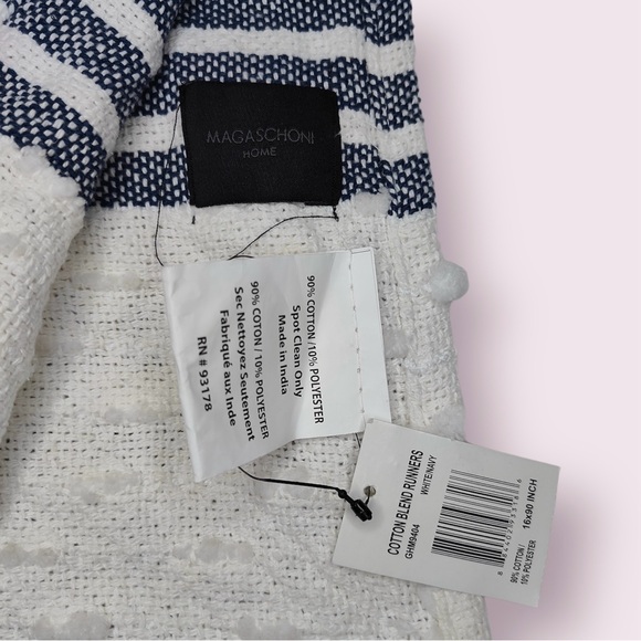 Magaschoni Home White Navy Cotton Blend Runners with Tassels - Picture 4 of 5